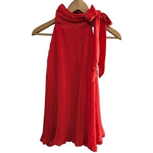 H&M Women's Pleated Sleeveless Orange Flowey  Blouse